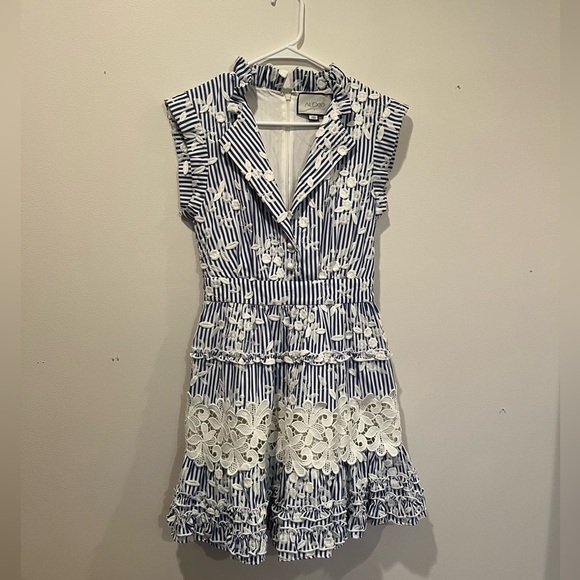 Alexis Olya Striped Embroidered Mini Dress Blue/White Size Small - Picture 2 of 6